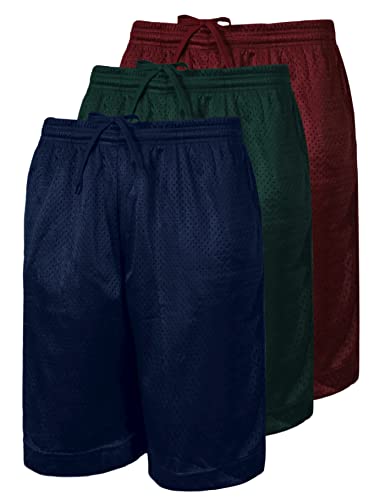 OLLIE ARNES Men's Basketball Shorts - Pack of 3 Mesh Athletic Shorts, Big and Tall Gym Workout Shorts with Pockets(S-6X) SET3_BUR_NAV_DKGRN 3XL