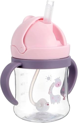 Neo10Ten Sippy Cup for 6+ Months, Leak-Proof Toddler Water Bottle with Straw, Toddler Cup BPA-Free Non Spill Water Bottle Kids Trainer with Handles, Ideal Baby/Toddler Drinking [Pink Style, 250ml]