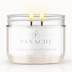 Panache Double Wicked Scented Candles – Large 320 gram Jar Candle, 2 Wicks, Contains Natural Soy Wax, Long-Lasting Fragrance, Great Gift Set for Women, 24 Hours Burn Time – Vanilla Velvet Cream