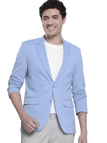 The Indian Garage Co Men Lavender Self Design Slim Fit Single-Breasted Casual Blazer (Lavender_M)