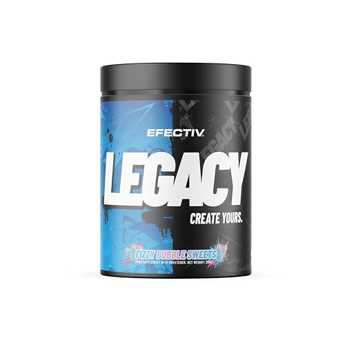 EFECTIV Legacy - High Caffeine Powerful 400mg Pre Workout Powder - 1000mg Total Stimulants - 380g - Fizzy Bubble Sweets Flavour - Suitable for Vegans & Vegetarians (40/20 Servings) - Made in The UK
