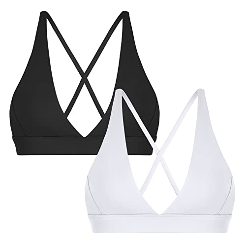 INIBUD Sports Bra for Women Push Up Strappy Workout Top Padded Deep V-Neck Triangle Bralettes with Support Gym