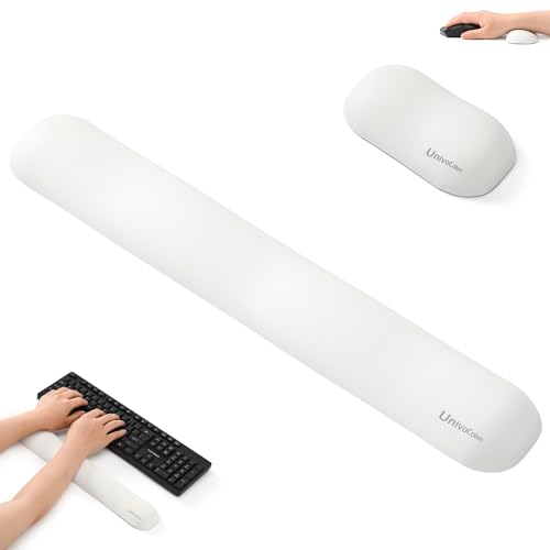 Image of UnivoColors Design-Wave Set of Wrist Rest,Artificial Sheepskin+Memory Foam+Ergonomic+Anti-Slip Gel, Resilience Support During Work and Gaming,Keyboard Accessory,White