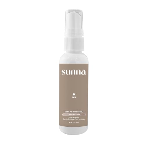 Face Tan Water by SunnaTan - Made with Witch Hazel Water & Hyaluronic Acid - Organic & Natural Ingredients - Non-Sticky and Lightweight - Face Tanner in Light/Medium (60mL)