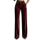 Velvet Pants Women High Waist Wide Leg Straight Office Dress Trousers Wine