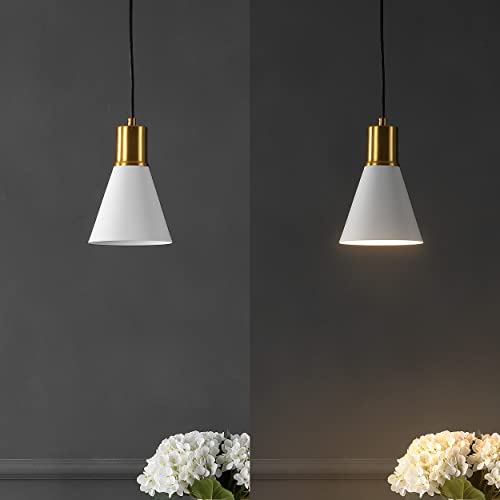Image of JONATHAN Y Apollo Mid-Century 1-Light Pendant 6 inch, White /Brass Gold | Modern, Adjustable Height, Metal Cone Shade, Kitchen Island, Hallway, UL Listed, Slope-Compatible, LED Bulb Included