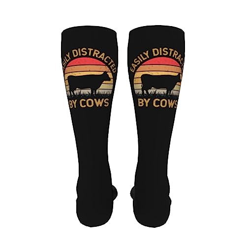 Easily Distracted By Cows Knee High Socks For Women Long Tube Socks Athletic Compression Socks Unisex High Socks Girls4