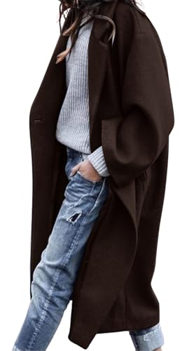 CHARTOU Trenchcoat für Damen, übergroß, gekerbter Kragen, Wollmischung, einreihig, mittellang, Kaffee, Large