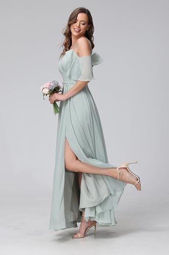 Stylefun Women's Cold Shoulder Chiffon Bridesmaids Dresses 2025 with Slit Long Formal Party Dress for Junior CYM0584