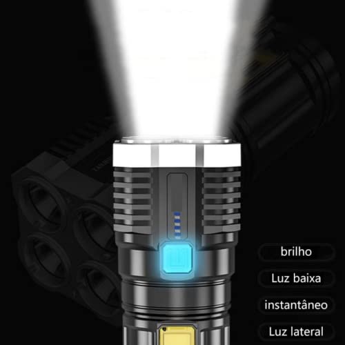 Lanterna de Led 4 Nucleos Tática Potente Recarregável Cabo USB Longo Alcance Com Luz de Leitura e Lu