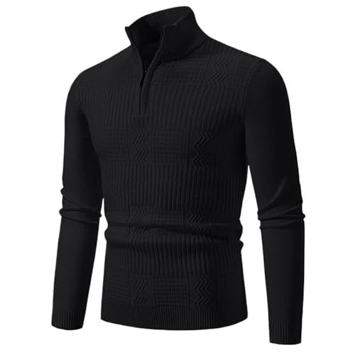 Autumn Men's Pullover Sweatwear Half Zipper Sweater Slim V-Neck Long Sleeve(Black,Asian M(40-55Kg))