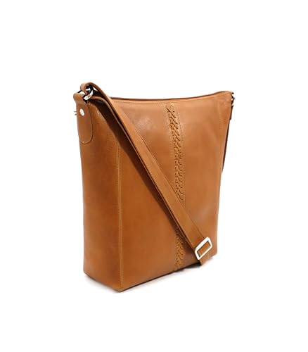 ASHIBO Weaving Design Genuine Leather & Nappa Tan Crossbody Bag For Women and Ladies, 27 X 29 X 8 CM2