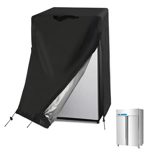 Image of 48W Commercial Refrigerator Cover for 36 Cu Ft Industrial Upright Fridge | 49x33x78,Waterproof Dustproof Heavy Duty Oxford Fabric,for 48 inch W Commercial 36 Cu.ft 2 Door Stainless Steel Freezer Combo