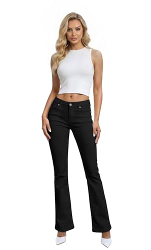 Hybrid & Company Women's Flare Mid Rise Jeans Trendy Stretchy Denim Pants with Pockets P31680FL JetBlack 7