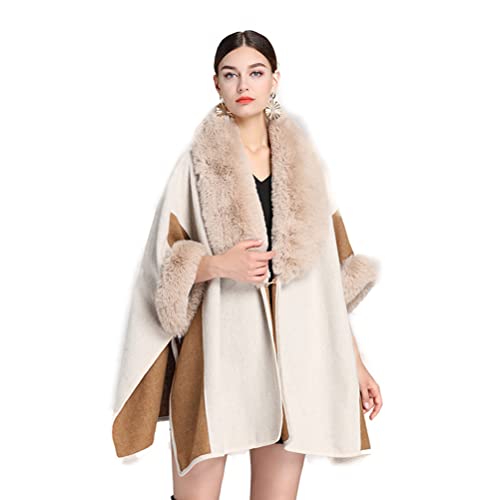 CFS_ALLOY Manteau de Laine avec Col en Fausse Fourrure pour Femme, Manteau Femme en Mélange de Laine Cashmere,Beige