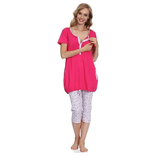 Be Mammy Pigiama Premaman Funzione Allattamento BE20-128 (Rosa/Bianco, S)