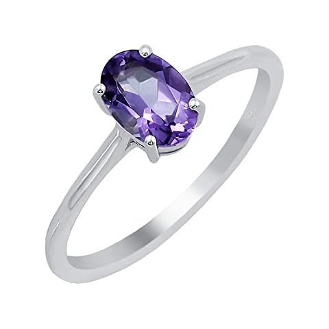 TISHAVI Amethyst Ring For Women Sterling Silver, Amethyst Minimalist Ring Sterling Silver, Sterling Silver Ring Size 9 Cover