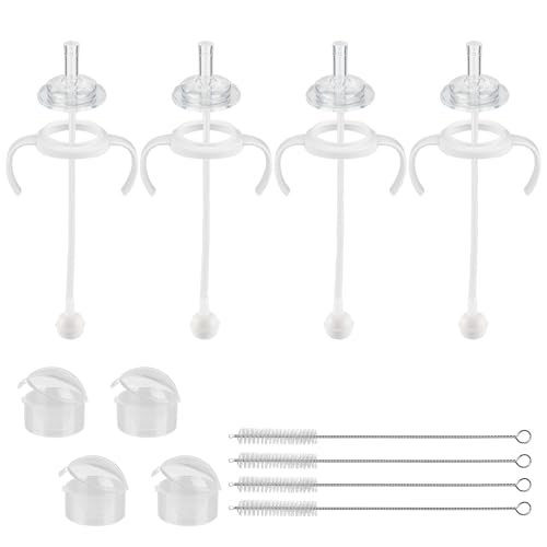 Image of Straw Cup Conversion Kit for Pigeon Bottles，Glass Baby Bottle Transition Kit with Weighted Straw, Soft Straw Nipples & Easy-Grip Handle, 8m+, 4-Pack