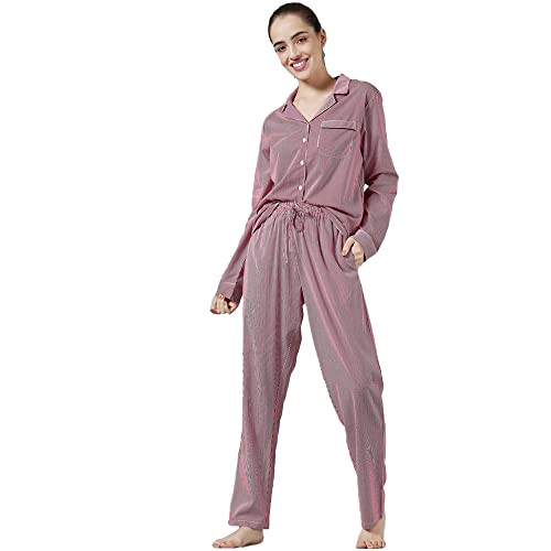 Image of INSENSE by Shoppers Stop Stripes Rayon Regular Neck Womens Top and Pyjama Set