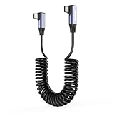 YAMCOWL 伸縮コイル 直角L字 USB-C - USB-Cケーブル スプリングコイル PD100W 充電、高速データ伝送、カメラ、車載スマートフォン充電ケーブルに使用可能、PU素材、高耐久性、iPhone16/15シリーズ/Galaxy S23/iPad Pro/iPad Air/MacBookなどに対応。 (ダブルL字型)