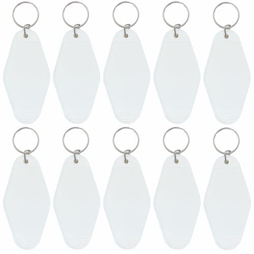 Nwsrayu 10pcs Blank Hotel Keychains Bulk Vintage Motel Keychain Vinyl HTV printing Keychains DIY Keychain tags Party Favors (White)