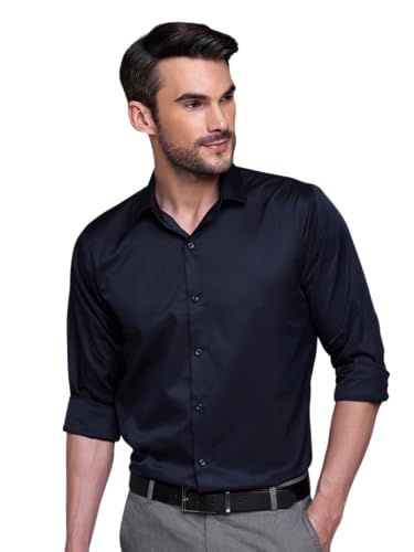 Image of IndoPrimo Men's Satin Shirt with Spread Collar Neck Line Solid Pattern Full Sleeves Regular Fit Western Style and Standard Length