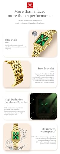 Image of OLEVS Gold Watches for Women Original Luxury Small Square Diamond Wrist Watch Analog Quartz Stainless Steel Waterproof Stylish Ladies Watch Date