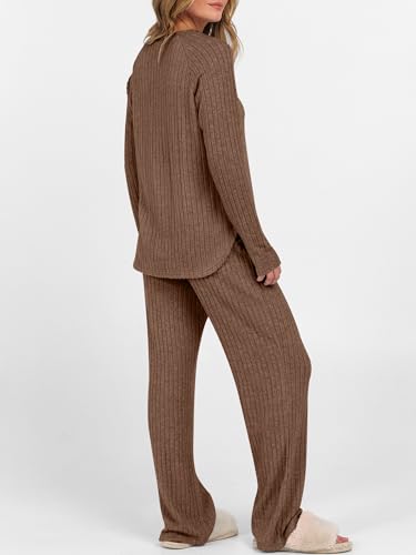 ANRABESS Womens 2 Piece Lounge Pajama Sets Ribbed Knit Long Sleeve Tunic Tops Matching Pants Casual Fall Sleepwear Outfits4