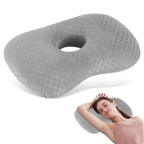 Mapille Almohada para Dormir de Lado, 44x32x8cm, Almohada Piercing con Agujero 10cm, Almohada Donut Cojín Ergonómica, Mayor Altura de Relleno, Cuidado de Piercings para Aliviar Dolor Oído (Gris)