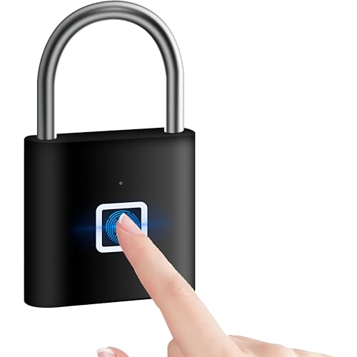 Image of Pothunder Fingerprint Smart Padlock Lock, Biometric Metal Keyless Thumbprint Lock, Waterproof, USB Rechargeable, for Gym Locker, School Locker, Luggage, Backpack, Suitcase (DarkBlack)