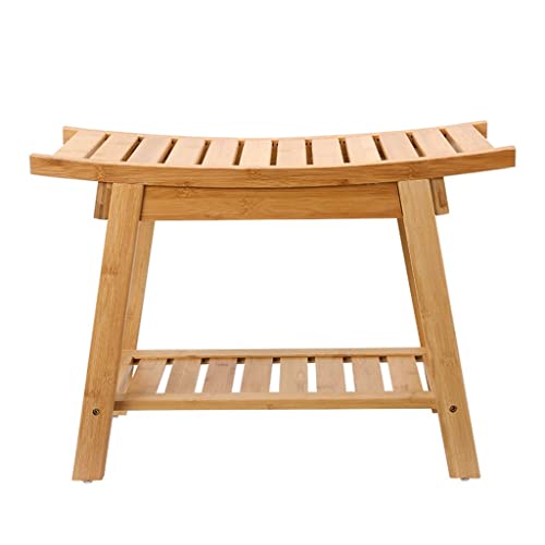 Tabouret De Banc De Douche En Bambou Avec Pieds Antidérapants, Tabouret De Rasage Avec Repose-pieds Avec Étagère De Rangement, Tabouret À Langer For Salle De Bain, Salon, Chambre, Entrée, Couloir, Cou