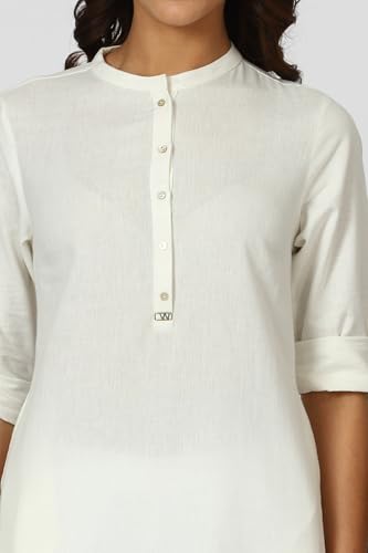 Image of W for Woman Lilac Mandarin Collar Cotton Blend Straight Kurta
