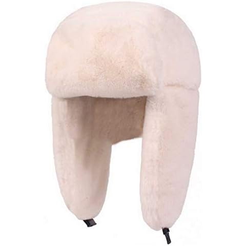 Brcus Women Russian Ushanka Trapper Pilot Aviator Cap Winter Windproof Ski Hat Cream Cover