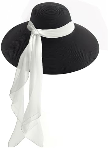 Utopiat Women’s Adjustable Black Straw Wide Brim Hat – Audrey MIU...