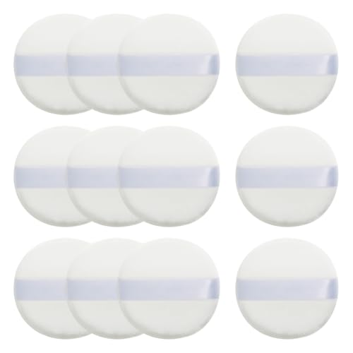 FSSTUD 12 Stück 4 cm kleine runde Puderquasten, für Gesicht, Make-up, Puder-Pads, lose Grundierung, Puderquaste, gepresster Puderschwamm, Kosmetik-Ersatz-Puffs mit Band für Frauen und Mädchen