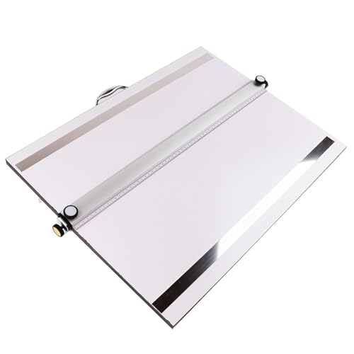 Tablero de dibujo A2 con regla de posicionamiento transparente ajustable y tira magnética para tarjetas, soporte de caballete de mesa de escritorio para arquitectos y diseñadores