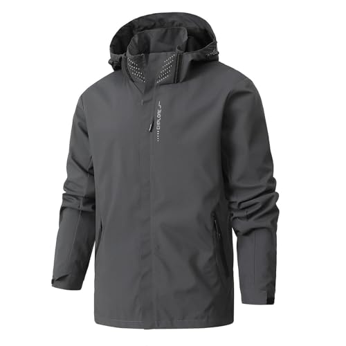 MOKBAY Chaqueta Montaña con Capucha Chubasquero Amarillo Gris Corta Vientos D Hombre Jacket Chaqueta Lluvia Hombre Running Impermeables para Lluvia Rain Jacket Men Gris XL