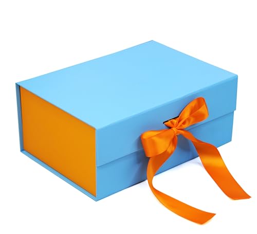Image of RBS - Gift Box for Packing (23 x 16 x 10cm) Folding Gift Boxes (1 Pack) Rectangular Gift Box Empty Multipurpose Gift Hamper Box Empty Holds Upto (5 kg) Hamper Box with Ribbon (Amber Sky)