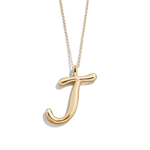 BaubleBar Gwen Gold Signature Initial Necklace - Jewelry for Women - Classic Script Pendant Letter Necklace - Gold Plated Brass & Zinc - Hypoallergenic Gold Chain - 20 Inch + 3" Extender, Letter J