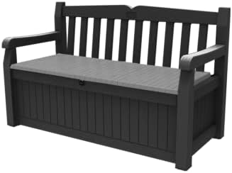 Keter Eden Bench 265L Outdoor 60% recycled Garden Furniture Storage Box Graphite & Light Grey | Fade Free | All Weather Resistant | Safe and Secure | Zero Maintenance | 2 year Warranty