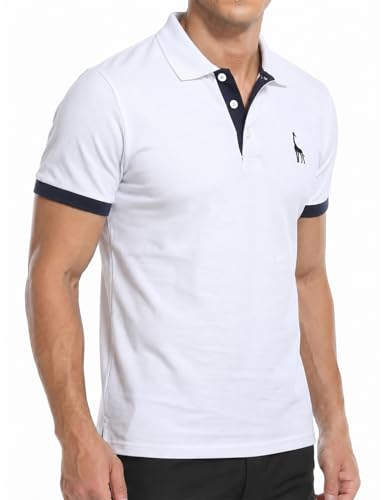 LIUPMWE Homme Mode Polo Manches Courte Casual Polo Coton Tennis Golf Basic T-Shirt Slim Fit Broderie Tops S-XXL,Blanc 1,L – vue 4