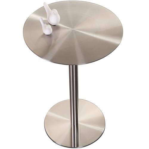 Lonmrrton Kleiner runder Tisch aus Edelstahl, Cocktail-Bartisch Bistro-Pub-Tisch Couchtisch Thekenhöhe Esstisch Moderner Frühstückstisch Beistelltisch – Silber (Size : 50x50x75cm)