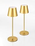 Zoeger 2 lámparas LED regulables de mesa con batería, inalámbrica, recargable, luz cálida, 3000 K, lámpara de mesa para interior y exterior con USB-C, aluminio, IP54, resistente al agua (dorado)…