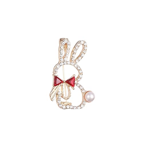 Image of Cute Rabbit Brooch Pin for Women Fashion Crystal Bunny Lapel Pin Easter Holiday Party Accessories