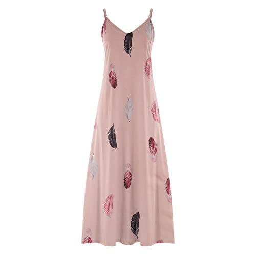 Generic Vestidos femininos com gola V, vestidos de praia, sem mangas, sem mangas, caimento solto, ha