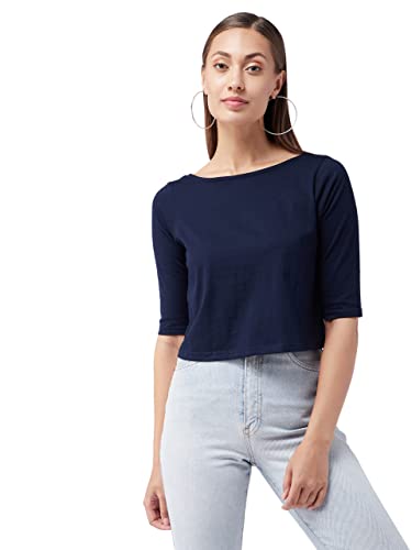 Image of Miss Chase Women's Black Boat Neck Half Sleeves Casual Buttoned Crop Top