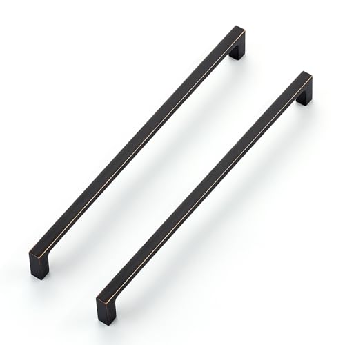 Image of Ravinte Oil Rubbed Bronze Cabinet Handles Kitchen Pulls 10 Inch 10 Pack | Square Design, Solid Zinc, Modern Slim Style, Screws Included, Easy Installation, for Kitchen Drawers & Cupboards