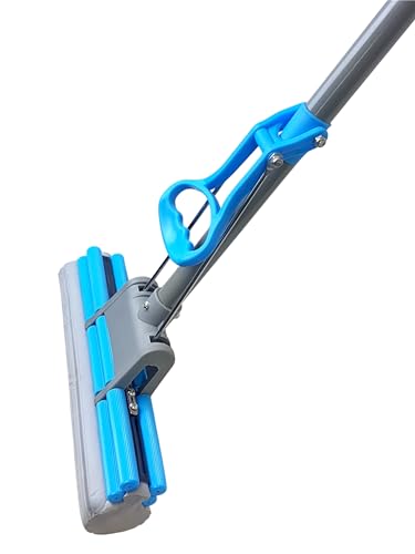 Professional PVA Sponge Mop with Self-Wringing Head with Telescopic Pole/ Extendable Handle Blue and Grey