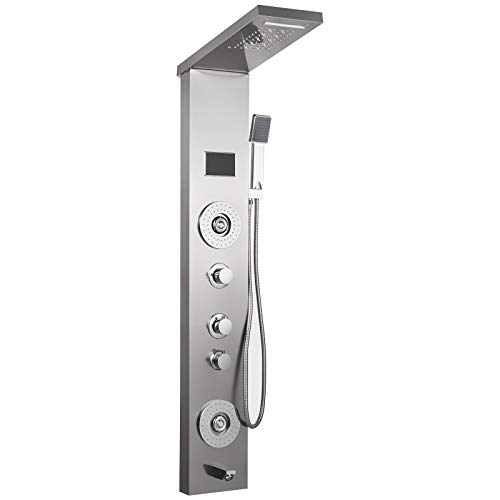 VEVOR Columna Ducha Columna de Hidromasaje en Aluminio, Columna Hidromasaje, Columna de Hidromasaje de Ducha de Cascada de Acero Inoxidable, Color Plata, 6 en 1