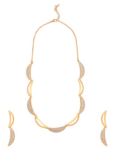 Image of Yellow Chimes Necklace Set for Women | White Stone Necklace Set | A5 Crystal Jewellery Set for Women | Luxe Layers | Rose Gold Plated Necklace Set | Birthday Anniversary Gift for Women Wife